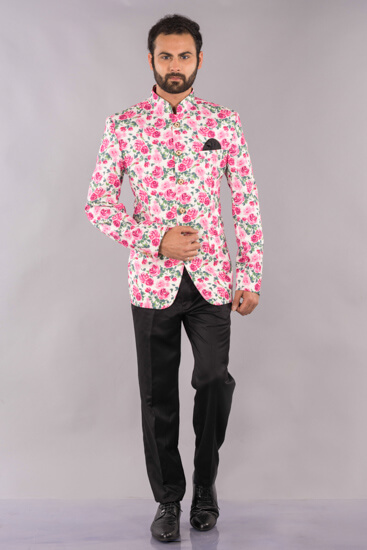 displaying image of Floral Print Bandgala Suit