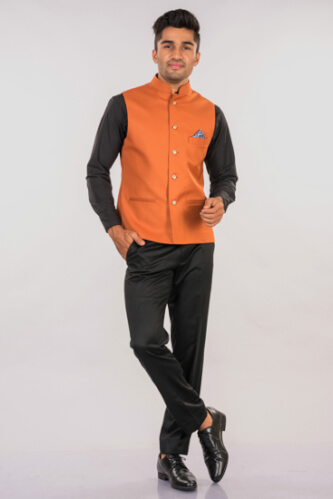 displaying image of Suave Orange Ethnic Jacket