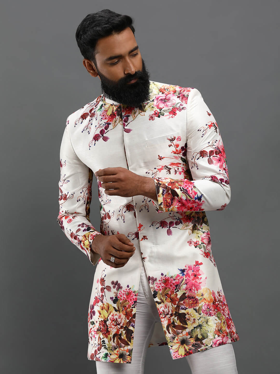 displaying image of Peach Floral IndoWestern