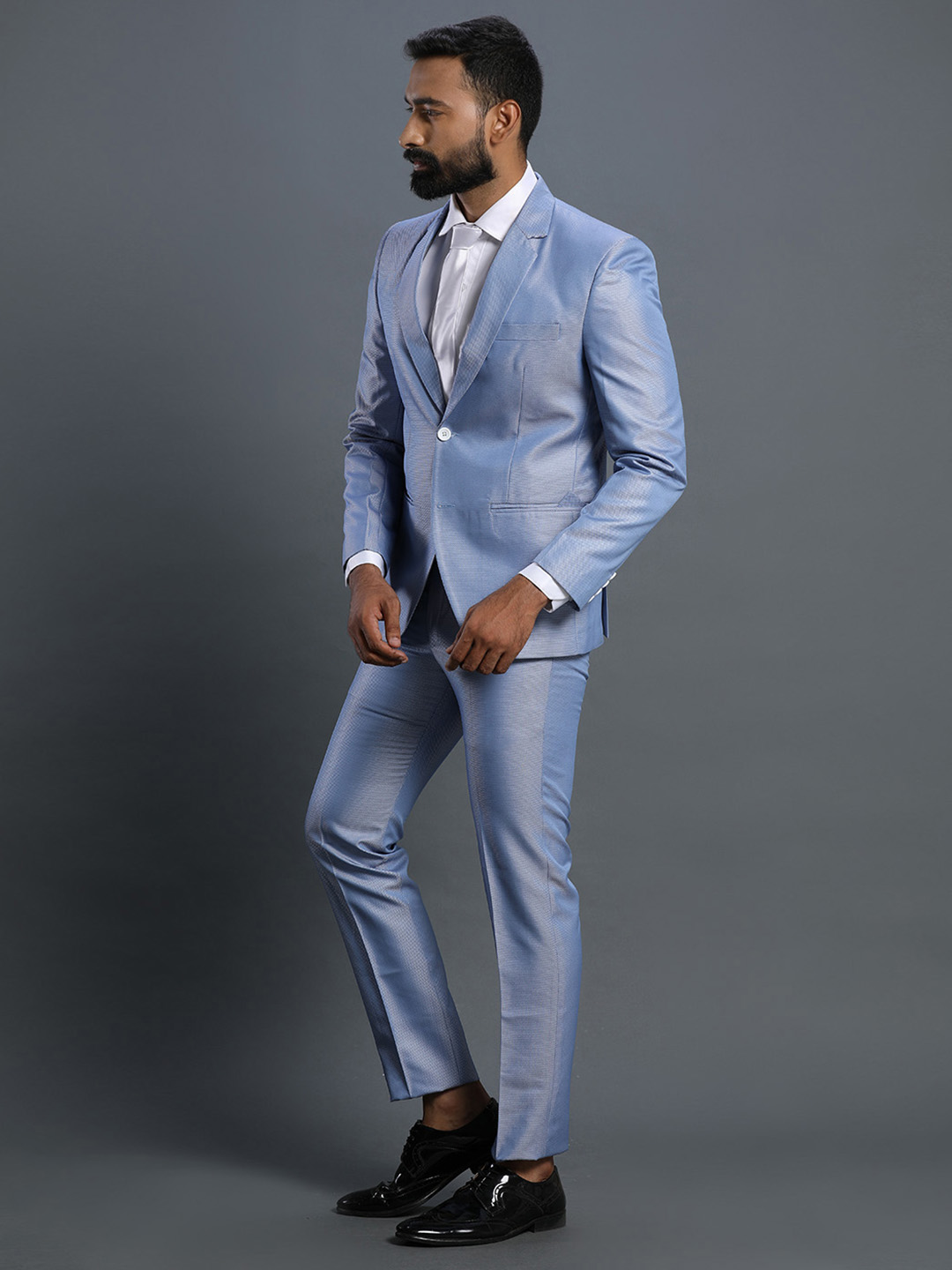 Rent/Buy Shiny Sky Blue Textured Suit | Home Trial | Free Delivery