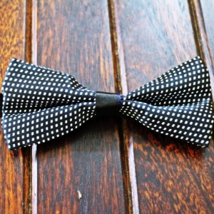 displaying image of White Check Black Bow Tie